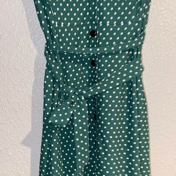 Vf Show Green Polka Dot Button Down Tie Dress - Picture 2 of 6